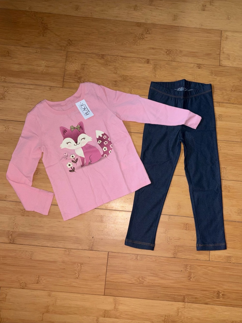 NWT Girl’s Size 3T Pink Long Sleeve Fox T-Shirt & Leggings Set Outfit